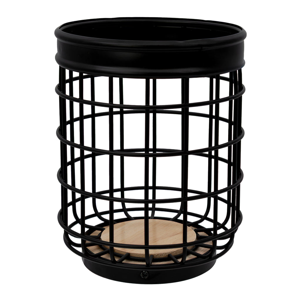 REGENT KITCHEN UTENSIL HOLDER BLACK WIRE & WOOD, 140MM DIA