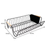 REGENT KITCHEN WIRE DISH RACK POWDER COATED BLACK WITH WOODEN HANDLES, 510X335MM