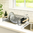 REGENT KITCHEN WIRE DISH RACK POWDER COATED BLACK WITH WOODEN HANDLES, 512X335MM