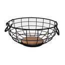 REGENT KITCHEN FRUIT BASKET WITH HANDLES BLACK WIRE AND WOOD, (120X280MM DIA)