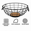 REGENT KITCHEN FRUIT BASKET WITH HANDLES BLACK WIRE AND WOOD, 280MM DIA