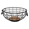 REGENT KITCHEN FRUIT BASKET WITH HANDLES BLACK WIRE AND WOOD, 280MM DIA