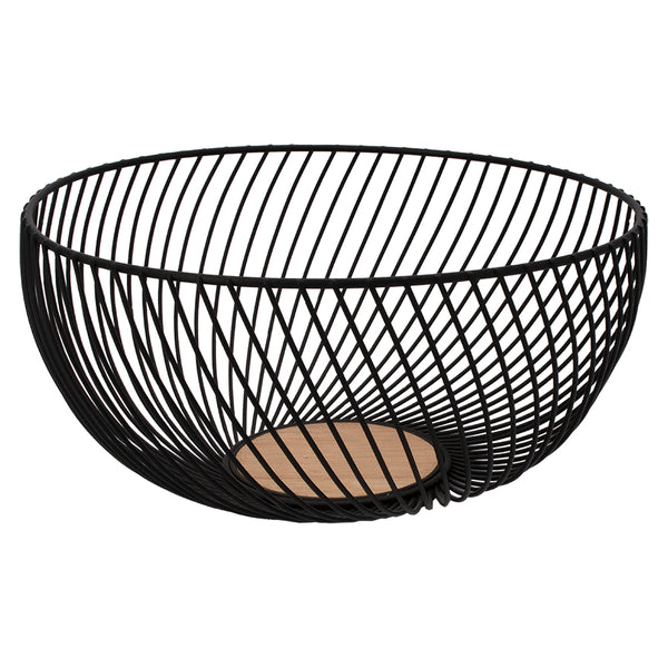 REGENT KITCHEN SWIRL BASKET WIRE AND WOOD POWDER COATED BLACK, (125X250MM DIA)