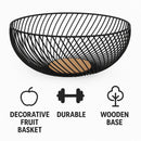 REGENT KITCHEN SWIRL BASKET WIRE AND WOOD POWDER COATED BLACK, (250MM DIA)