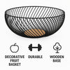 REGENT KITCHEN SWIRL BASKET WIRE AND WOOD POWDER COATED BLACK, (250MM DIA)