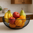 REGENT KITCHEN SWIRL BASKET WIRE AND WOOD POWDER COATED BLACK, (250MM DIA)