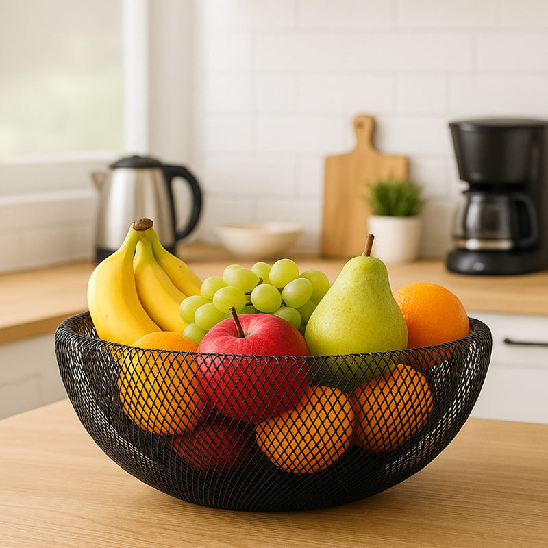 REGENT KITCHEN DOUBLE LAYER WIRE MESH BASKET POWDER COATED BLACK, 295MM DIA