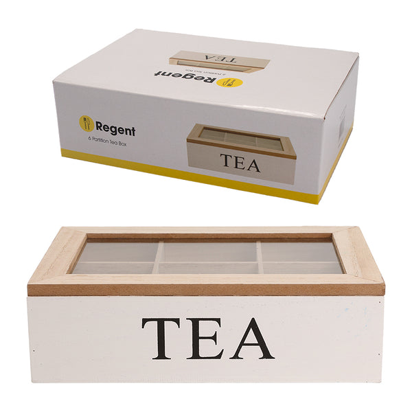 REGENT KITCHEN TEA BOX WITH 6 PARTITIONS WOOD AND GLASS, (240X100X70MM)