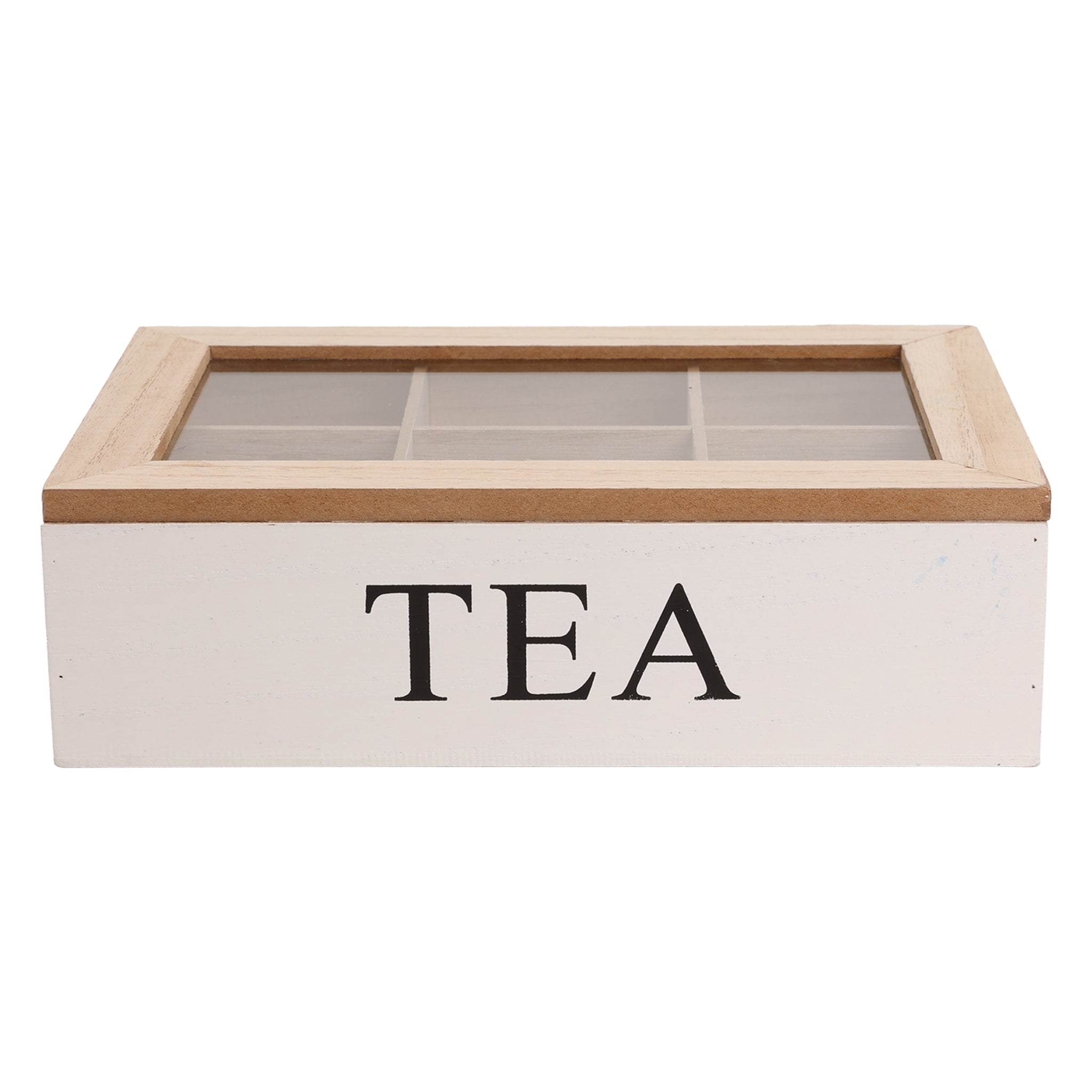 REGENT KITCHEN TEA BOX WITH 6 PARTITIONS WOOD AND GLASS, 240X160MM