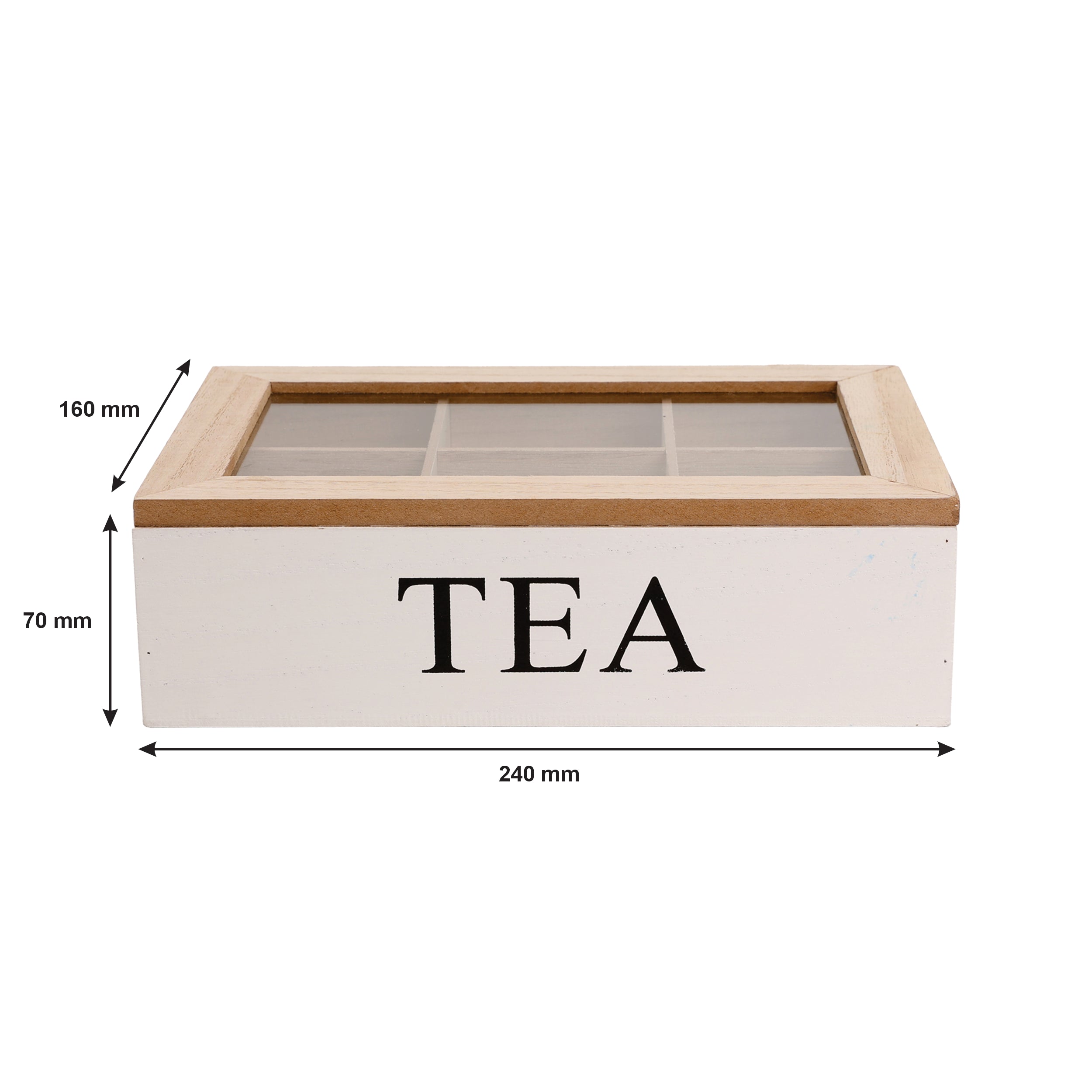REGENT KITCHEN TEA BOX WITH 6 PARTITIONS WOOD AND GLASS, 240X160MM