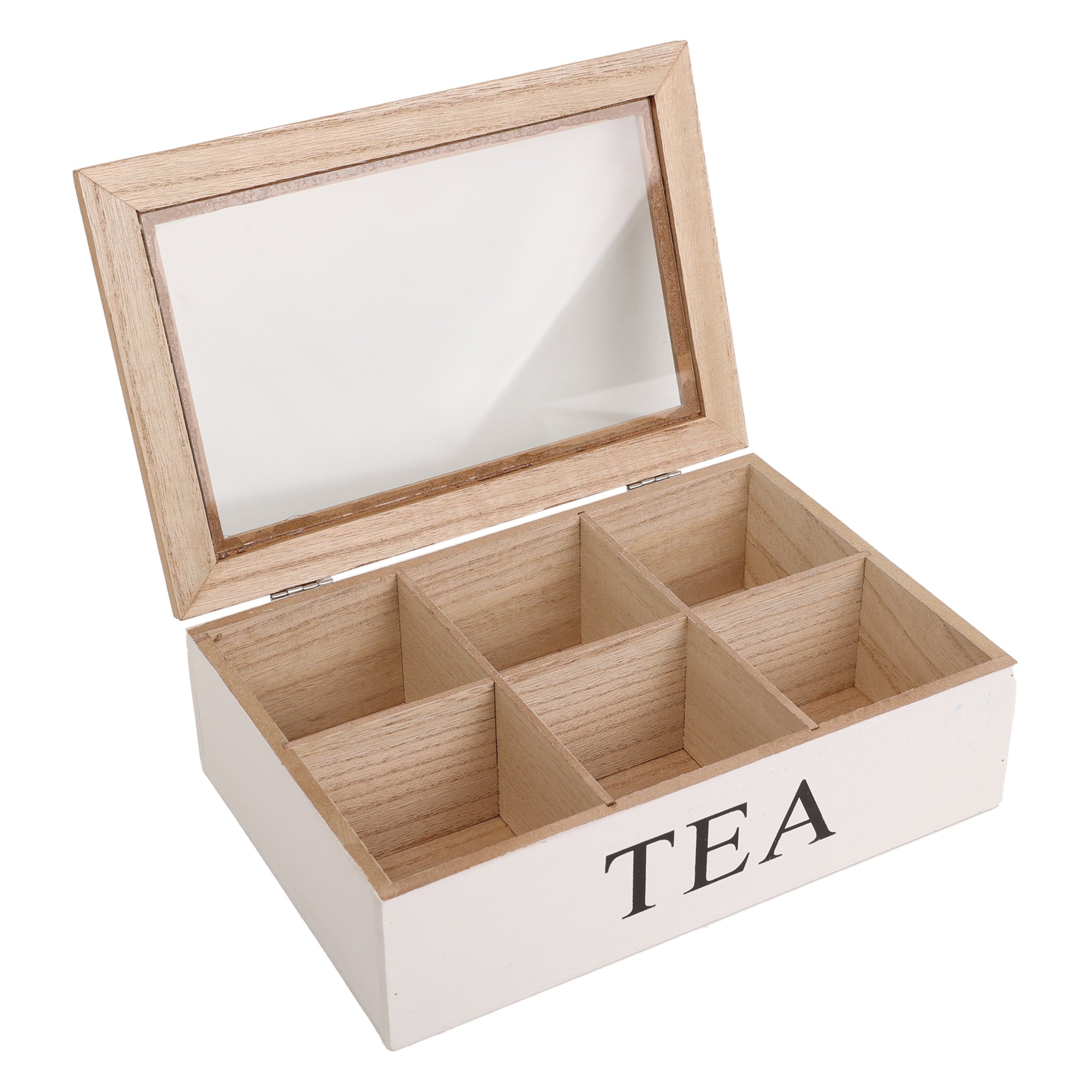 REGENT KITCHEN TEA BOX WITH 6 PARTITIONS WOOD AND GLASS, 240X160MM