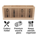 REGENT KITCHEN CUTLERY HOLDER 4 DIVISION WOOD AND GLASS WITH MOTIFS, 295X80MM