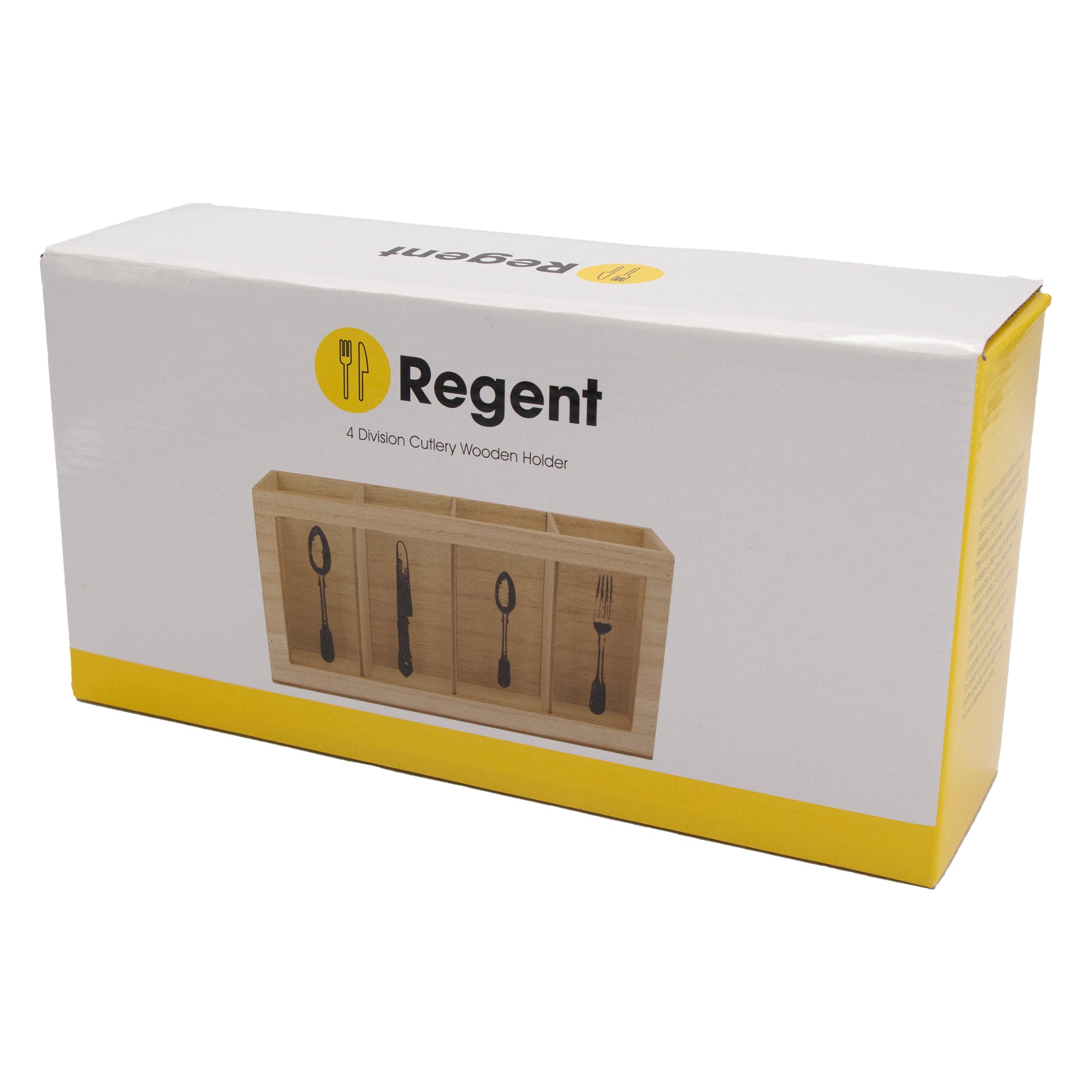 REGENT KITCHEN CUTLERY HOLDER 4 DIVISION WOOD AND GLASS WITH MOTIFS, 295X80MM