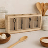 REGENT KITCHEN CUTLERY HOLDER 4 DIVISION WOOD AND GLASS WITH MOTIFS, 295X80MM