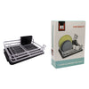 DISH RACK SILVER ALUMINIUM WITH BLACK PLASTIC UTENSIL HOLDER & TRAY, 428X318MM