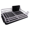 DISH RACK SILVER ALUMINIUM WITH BLACK PLASTIC UTENSIL HOLDER & TRAY, 428X318MM