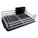 DISH RACK SILVER ALUMINIUM WITH BLACK PLASTIC UTENSIL HOLDER & TRAY, (440X315X115MM)