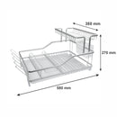 DOUBLE DISH RACK SILVER ALUMINIUM WITH OPAQUE PLASTIC UTENSIL HOLDER AND TRAY,