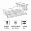 DOUBLE DISH RACK SILVER ALUMINIUM WITH OPAQUE PLASTIC UTENSIL HOLDER AND TRAY,
