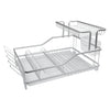 DOUBLE DISH RACK SILVER ALUMINIUM WITH OPAQUE PLASTIC UTENSIL HOLDER AND TRAY,