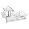 DOUBLE DISH RACK SILVER ALUMINIUM WITH OPAQUE PLASTIC UTENSIL HOLDER AND TRAY,