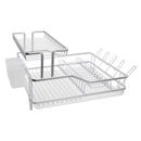 DOUBLE DISH RACK SILVER ALUMINIUM WITH OPAQUE PLASTIC UTENSIL HOLDER AND TRAY,