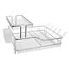 DOUBLE DISH RACK SILVER ALUMINIUM WITH OPAQUE PLASTIC UTENSIL HOLDER AND TRAY,
