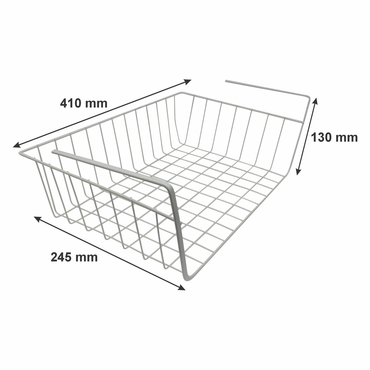 KITCHEN UNDER SHELF WIRE BASKET WHITE, 410X245X130MM