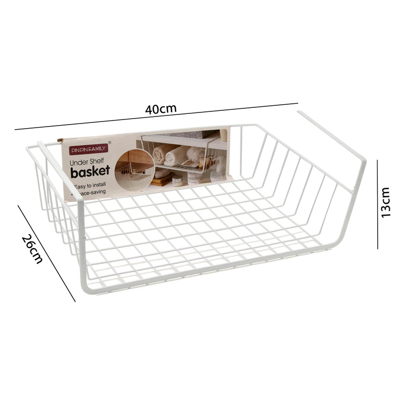 KITCHEN UNDER SHELF WIRE BASKET WHITE, (400X260X130MM)