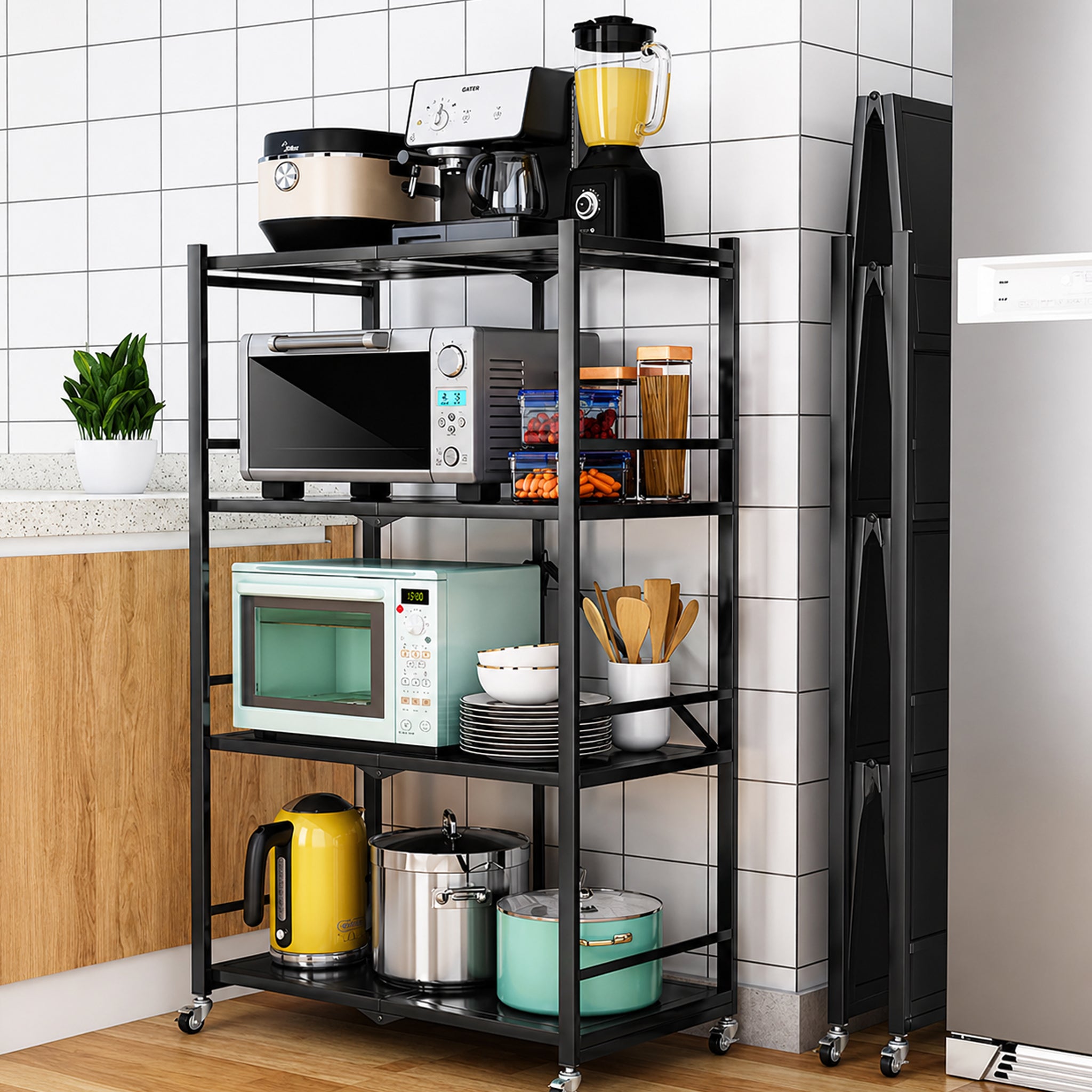 FOLDABLE STORAGE RACK 5 SHELF POWDER COATED BLACK, 715X365X1613MM