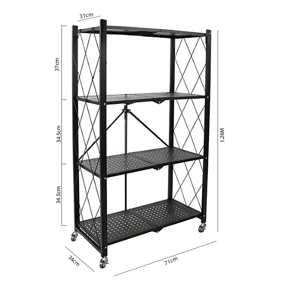 STORAGE RACK FOLDABLE 4 SHELF BLACK, 715X365X1275MM