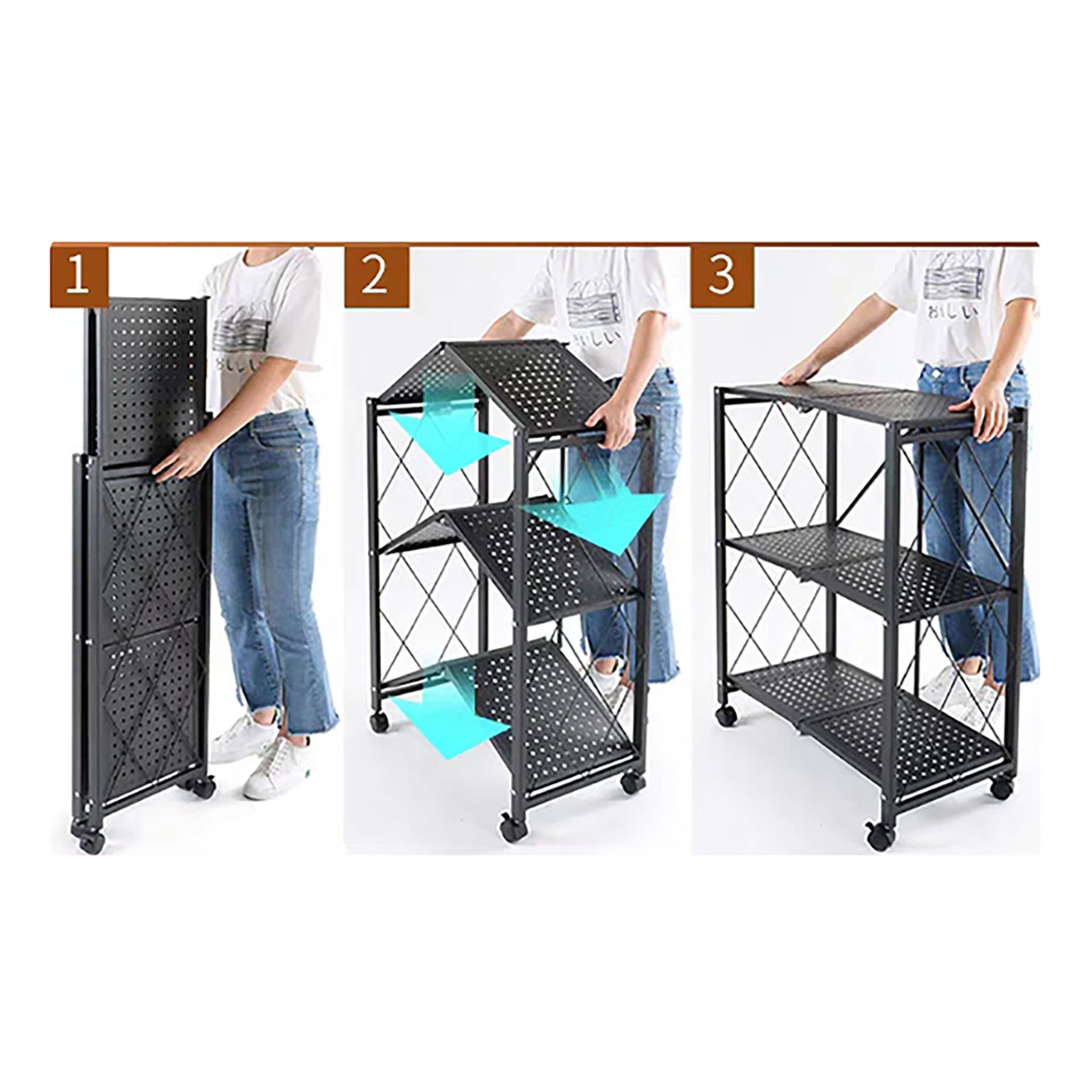 FOLDABLE STORAGE RACK 5 SHELF POWDER COATED BLACK, 715X365X1613MM