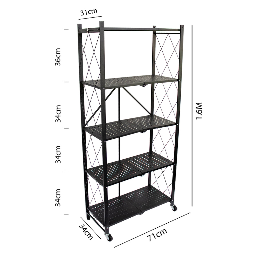FOLDABLE STORAGE RACK 5 SHELF POWDER COATED BLACK, 715X365X1613MM – HCS ...