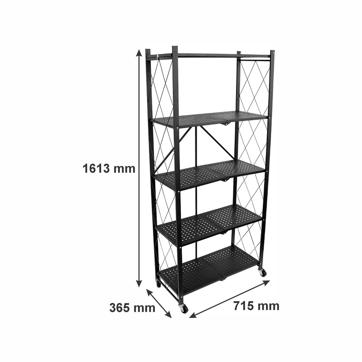FOLDABLE STORAGE RACK 5 SHELF POWDER COATED BLACK, 715X365X1613MM