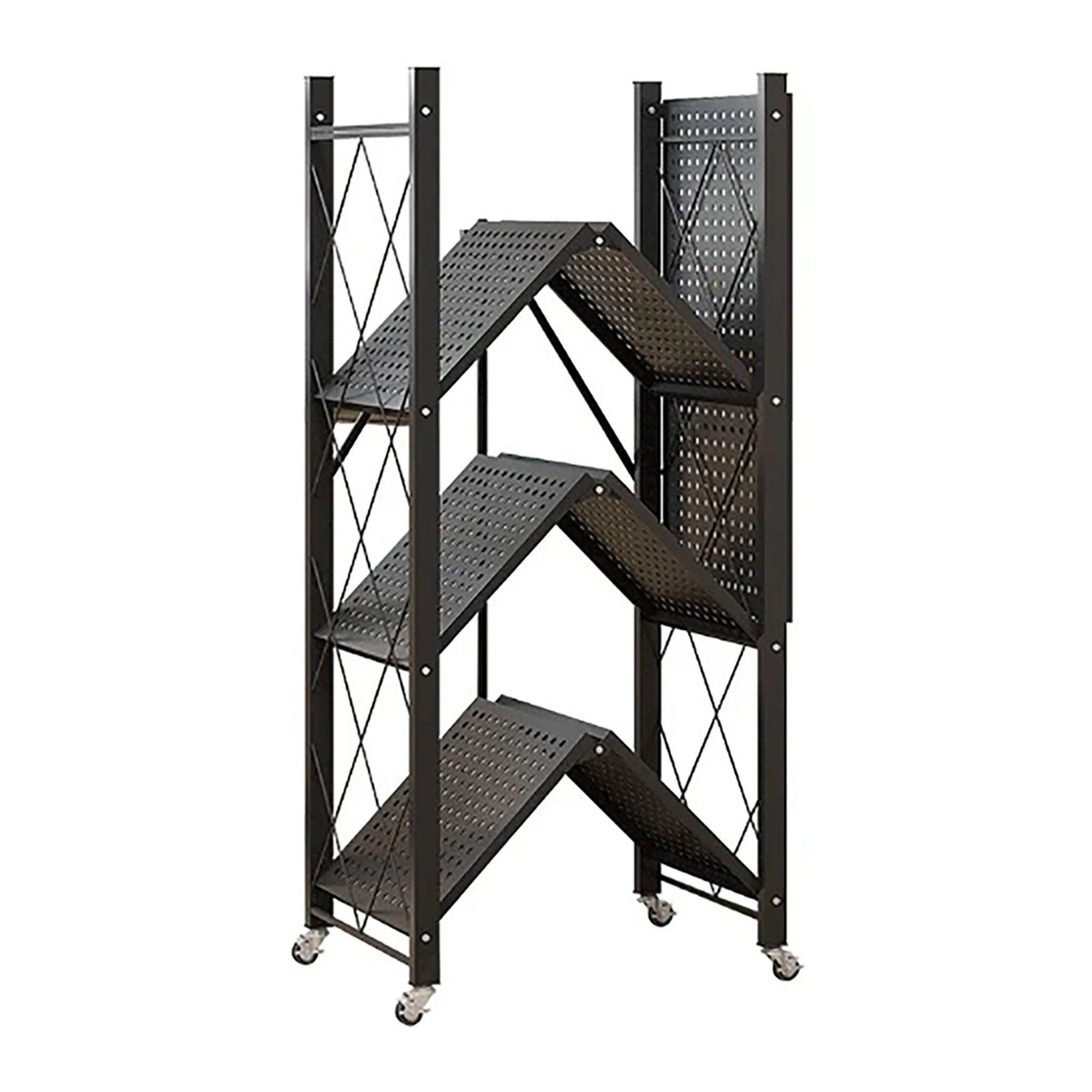 FOLDABLE STORAGE RACK 5 SHELF POWDER COATED BLACK, 715X365X1613MM