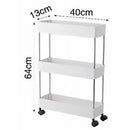 STORAGE RACK 3 SHELF WHITE WITH SWIVEL WHEELS PP PLASTIC AND STAINLESS STEEL, (640X220X400MM)