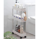 STORAGE RACK 3 SHELF WHITE WITH SWIVEL WHEELS PP PLASTIC AND STAINLESS STEEL, (640X220X400MM)