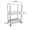 STORAGE RACK 3 SHELF WHITE ON SWIVEL WHEELS PP PLASTIC AND ST STEEL, 400X200MM