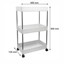 STORAGE RACK 3 SHELF WHITE WITH SWIVEL WHEELS PP PLASTIC AND STAINLESS STEEL,