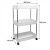 STORAGE RACK 3 SHELF WHITE WITH SWIVEL WHEELS PP PLASTIC AND STAINLESS STEEL,