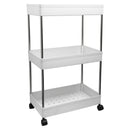 STORAGE RACK 3 SHELF WHITE WITH SWIVEL WHEELS PP PLASTIC AND STAINLESS STEEL,