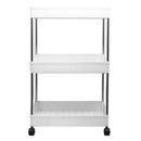 STORAGE RACK 3 SHELF WHITE WITH SWIVEL WHEELS PP PLASTIC AND STAINLESS STEEL,