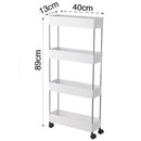 STORAGE RACK 4 SHELF BLACK WITH SWIVEL WHEELS PP AND STAINLESS STEEL, (890X220X400MM)