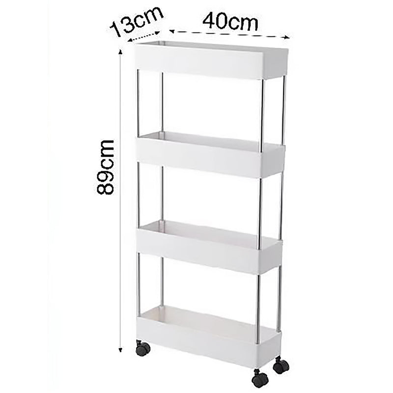 STORAGE RACK 4 SHELF BLACK WITH SWIVEL WHEELS PP AND STAINLESS STEEL, (890X220X400MM)