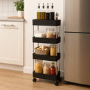STORAGE RACK 4 SHELF BLACK ON SWIVEL WHEELS PP AND ST STEEL, 400X200MM