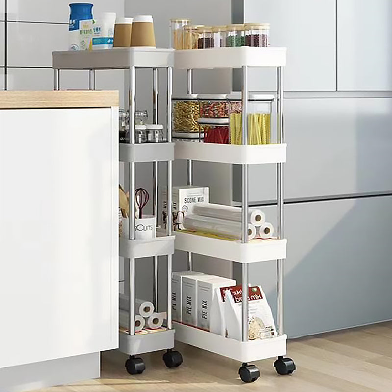 STORAGE RACK 4 SHELF BLACK WITH SWIVEL WHEELS PP AND STAINLESS STEEL, (890X220X400MM)