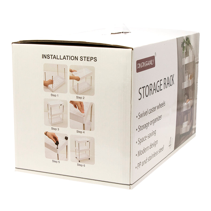 STORAGE RACK 4 SHELF BLACK ON SWIVEL WHEELS PP AND ST STEEL, 400X200MM ...