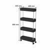 STORAGE RACK 4 SHELF BLACK ON SWIVEL WHEELS PP AND ST STEEL, 400X220X890MM