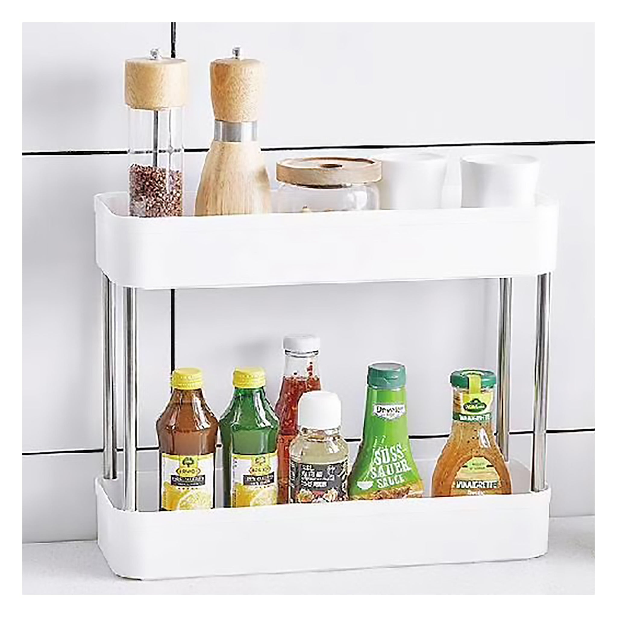 STORAGE RACK 2 SHELF WHITE PP PLASTIC AND STAINLESS STEEL,