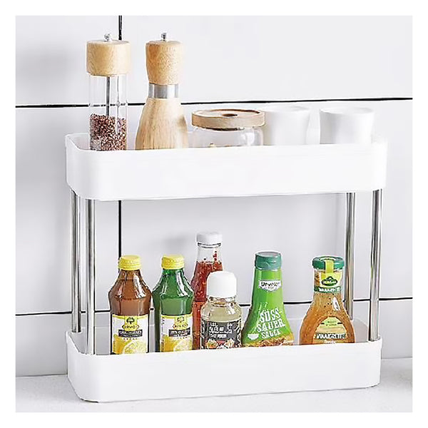 STORAGE RACK 2 SHELF WHITE PP PLASTIC AND STAINLESS STEEL,